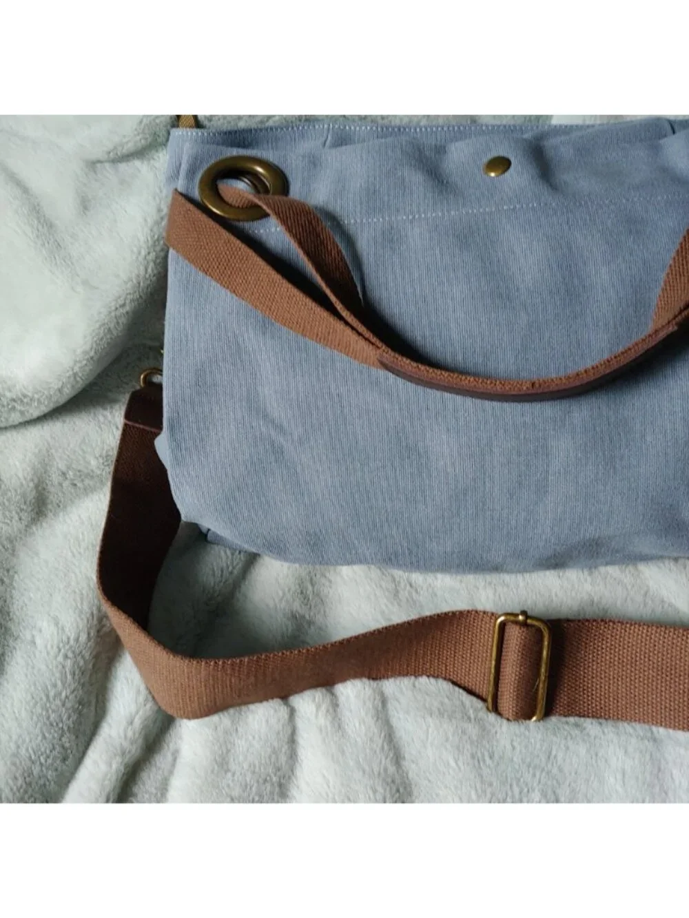 ZEDE Washed Canvas Split Leather Crossbody Tote Travel Bag Contemporary